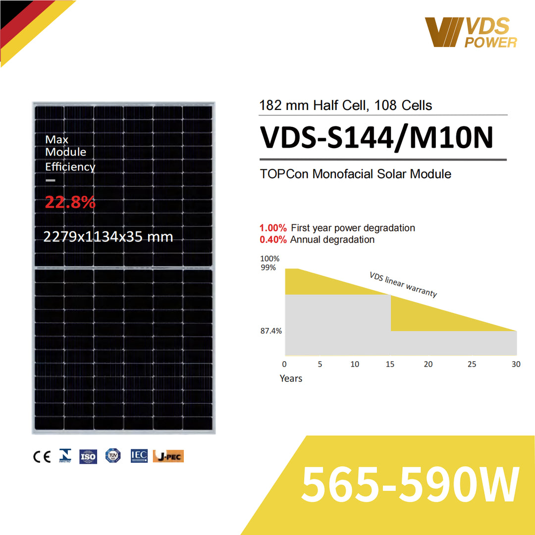 Jiangsu VDS Renewable Technology Co., Ltd. - Solarmodul - VDS-S144/M10N 565-590W VDS-S144/M10N 590W - Art. 231724