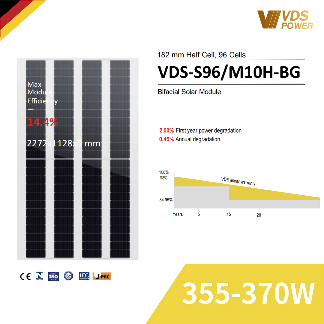 Jiangsu VDS Renewable Technology Co., Ltd. - Solarmodul - VDS-S96/M10H-BG 355-370W VDS-S96/M10H-BG 355W - Art. 231685