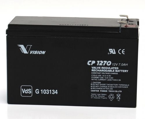 Vision Bleiakku CP1270F2 – 12V 7Ah AGM Batterie mit Faston 6,3mm Anschlüssen