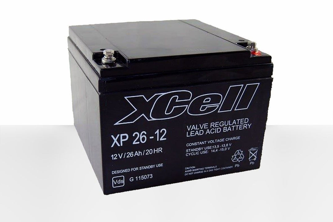XCELL Bleiakku XP26-12 – 12V 26Ah AGM-Akku mit M5 Inlay (167x175x125mm), VdS-Zulassung G115073 – Wartungsfreier Hochleistungsakku für Sicherheits- & Notstromsysteme