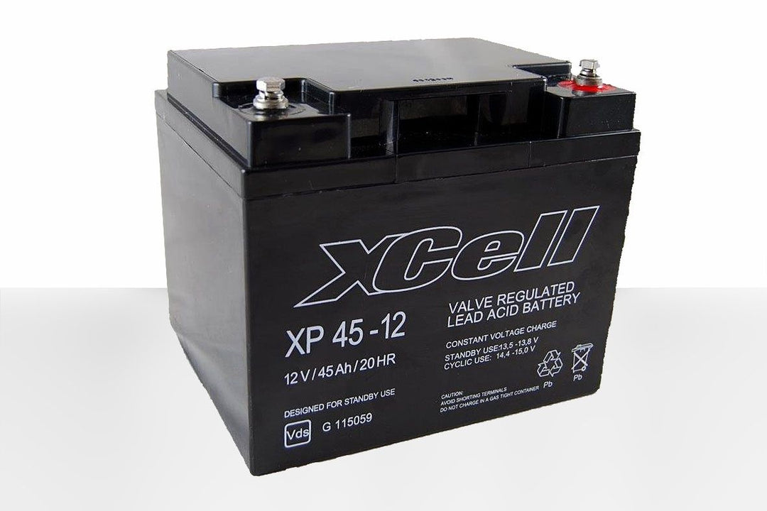 XCELL Bleiakku XP45-12 – 12V 45Ah AGM-Akku mit M6 Inlay, VdS-Zulassung 115059 (197x165x170mm)
