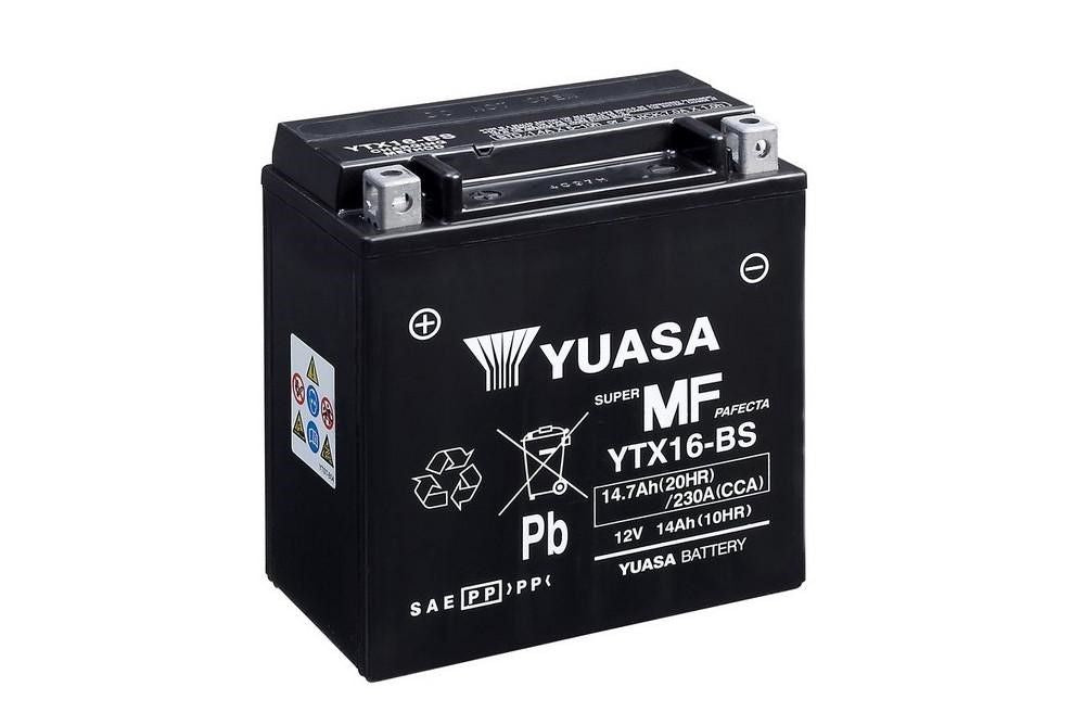 Yuasa Motorrad Batterie YTX16 – 12V 14,7Ah Hochleistungs-AGM-Batterie wartungsfrei