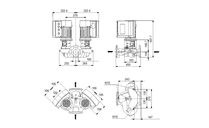 Grundfos Einstufige INLINEPUMPE TPE2 D 100-40 N-A-F-A-BQQE-CYA Nr. 98417058