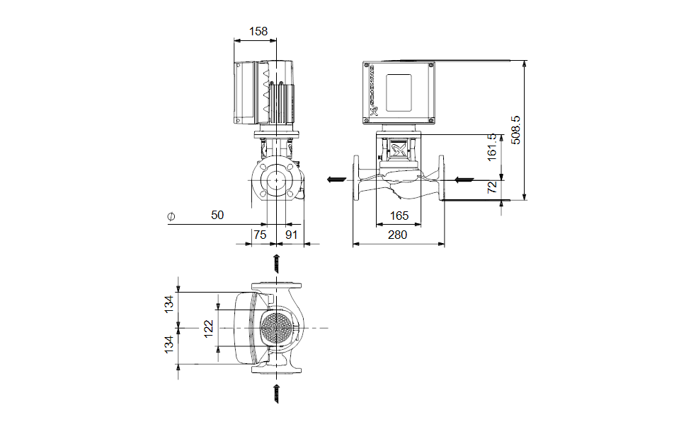 GRUNFOS Einstufige Inlinepumpe TPE3 50-200 S-A-F-A-BQQE-HYC Nr. 99271848