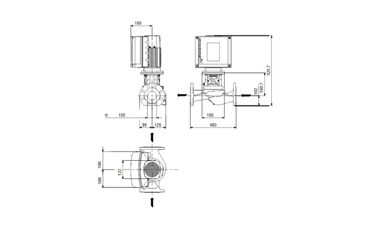 GRUNDFOS Einstufige Inlinepumpe TPE3 100-150 S-A-F-A-BQQE-HWB Nr. 99272201