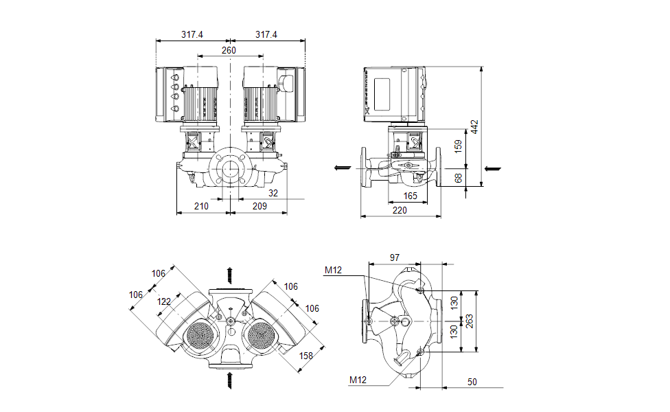 GRUNDFOS Einstufige Inlinepumpe TPE3 D 32-150 S-A-F-A-BQQE-DYC Nr. 99272458 