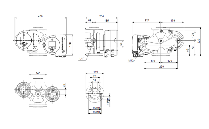 GRUNDFOS Nassläufer-Umwälzpumpen MAGNA3 D 32-100 F 220mm - Art. 97924833