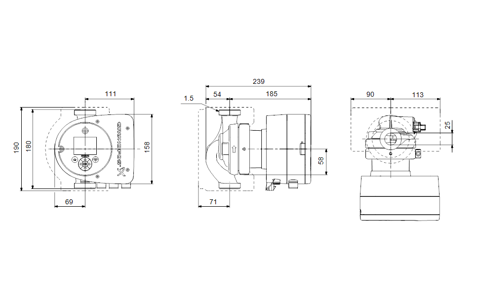 GRUNDFOS Nassläufer-Umwälzpumpe MAGNA3 25-60 180mm - Art. 97924624
