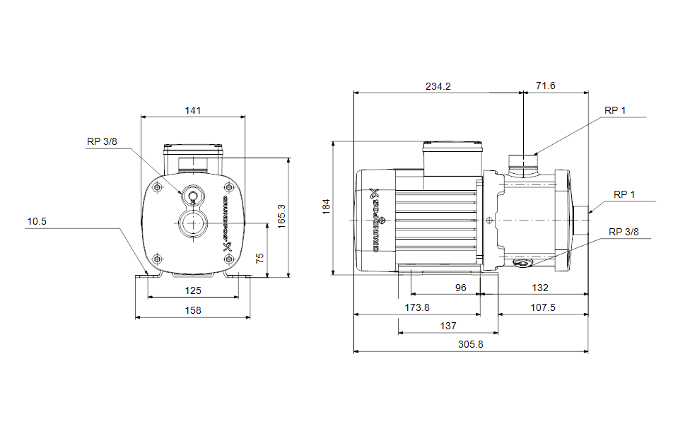 GRUNDFOS Mehrstufige Blockpumpe CM 1-3 A-R-I-E-AQQE F-A-A-N  Art. 97515109