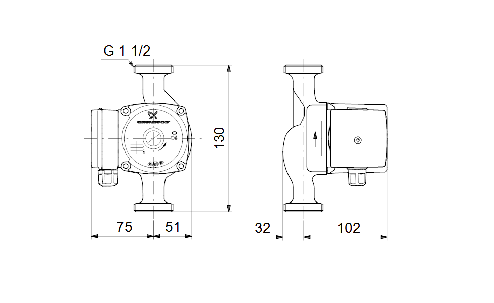 GRUNDFOS Nassläufer-Umwälzpumpe UP 25-35 130 Art. 96646502
