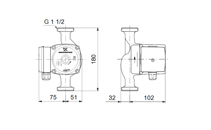 GRUNDFOS Nassläufer-Umwälzpumpe UP 25-35 180 Art. 96646503