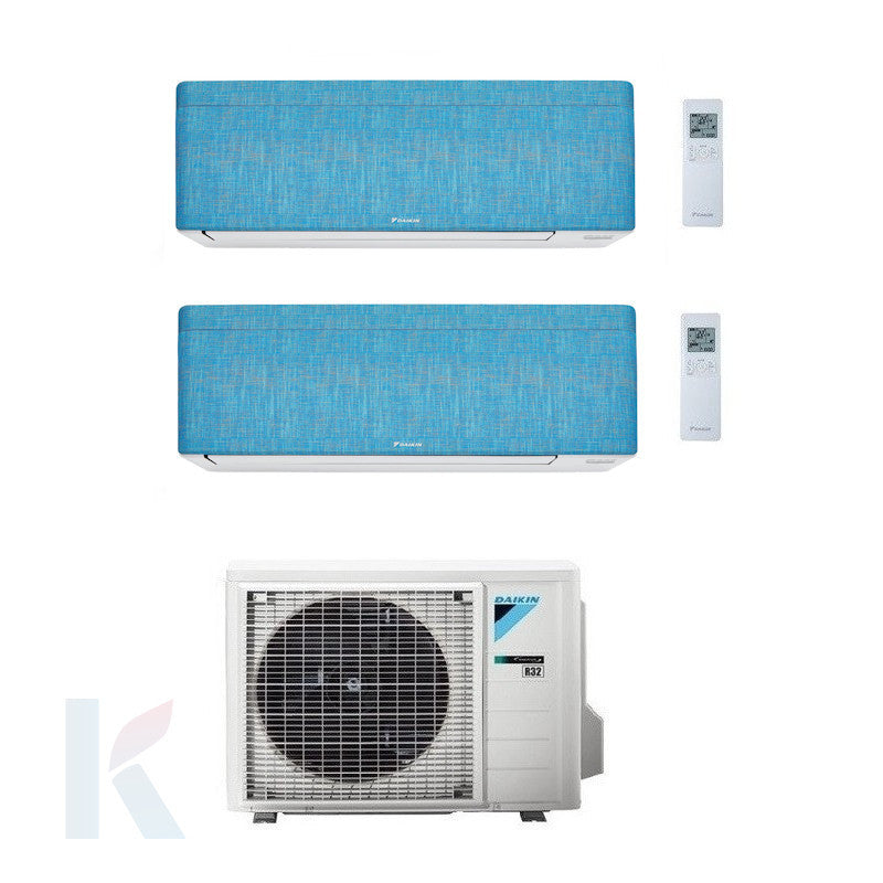 Solarics Daikin stilvoller blauer Stoff - 9000 + 18000 BTU - ext. 2MXM50A – AC-Multisplit-Set (2x1)