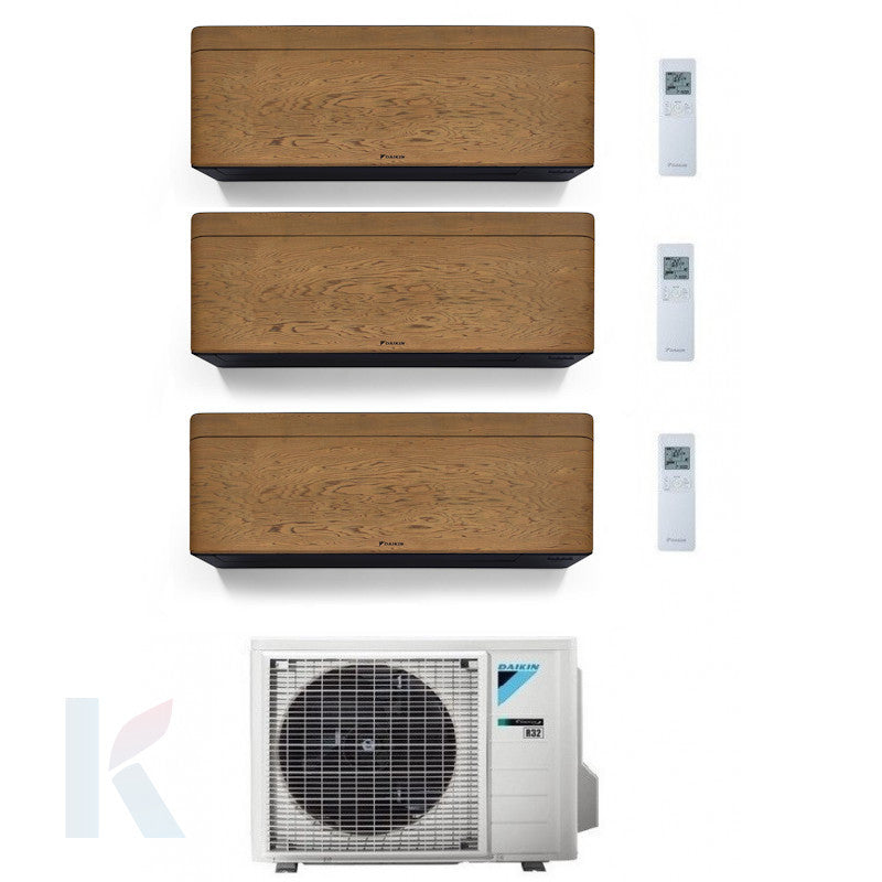 Solarics Daikin stilvolles dunkles Holz - 9000 + 12000 + 18000 BTU - ext. 3MXM68A9 – AC-Multisplit-Set (3x1)