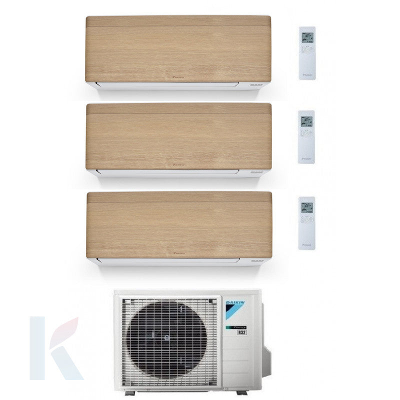 Solarics Daikin stilvolles helles Holz - 9000 + 9000 + 9000 BTU - ext. 3MXM52A9 – AC-Multisplit-Set (3x1)