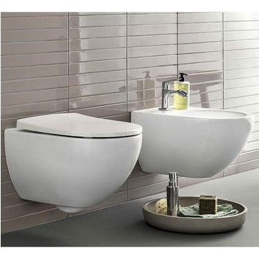 Geberit Wand-WC-Set, WC mit Dämpfungssitz, Einloch-Bidet, Weiß, glänzende Oberfläche ACANTO 500.606.01.2-500.601.01.2