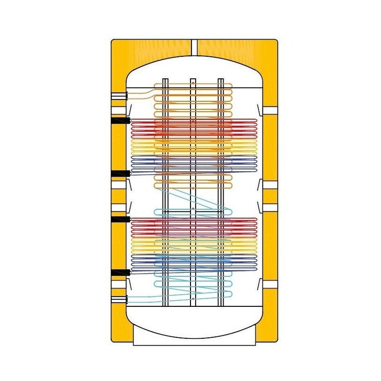 ACV Pufferspeicher mit Trinkwarmwasserbereitung für 3 Energiequellen, 600 Liter, mit Weichschaum-Polyesterisolierung, werkseitig montiert TST FAST 3E 600 003235