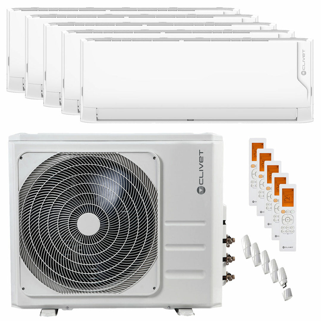 Clivet Cristallo 2 9000+9000+9000+12000+12000 BTU – Multisplit-Klimagerät (5 Innengeräte), 12,3/12,3 kW, R32, A++/A, WLAN