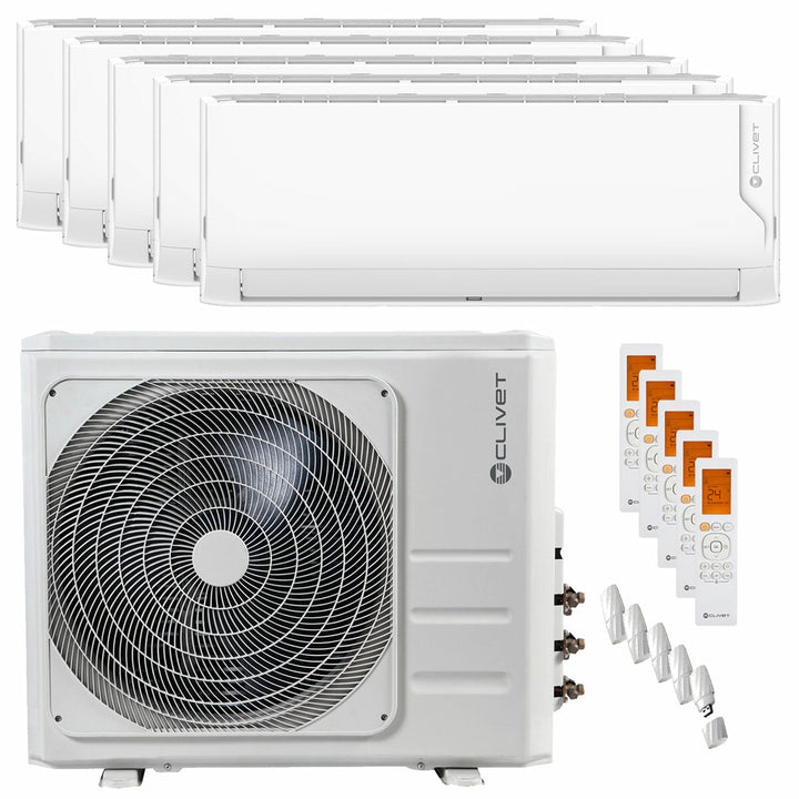 Clivet Cristallo 2 9000+9000+12000+12000+12000 BTU – Multisplit-Klimagerät (5 Innengeräte), 12,3/12,3 kW, R32, A++/A, WLAN