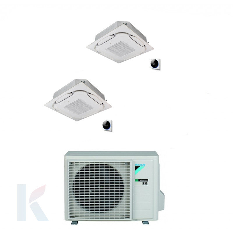 Solarics Daikin 8-Wege-Roundflow-Kassette - 12000 + 12000 BTU - ext. 2MXM50A – Klimaanlagen-Multisplit-Set (2x1)