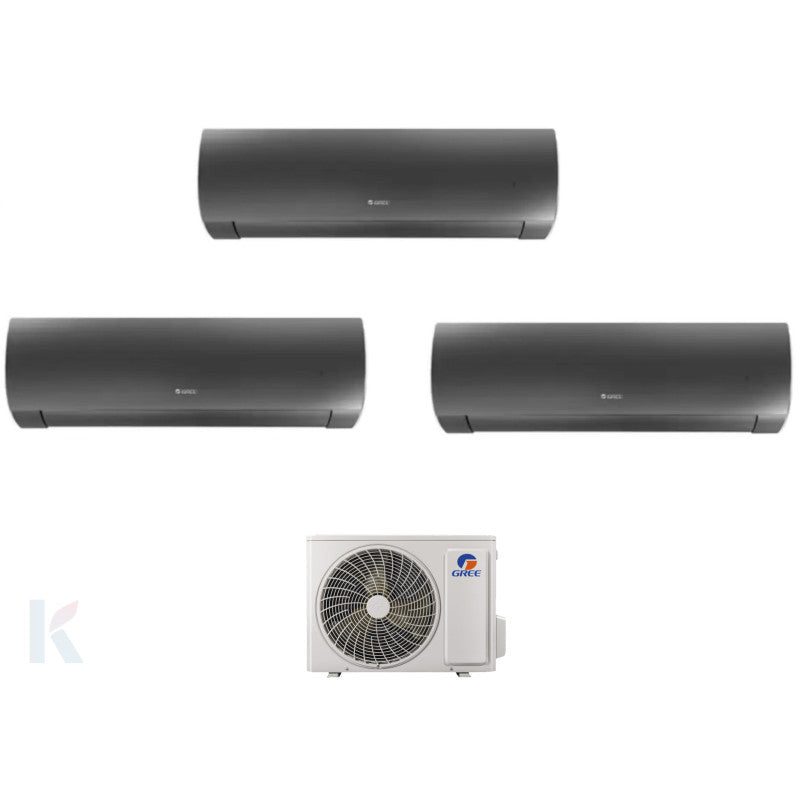 Solarics Gree Fair Black - 9000 + 9000 + 12000 BTU - Ext. FM 21 – Multisplit Set Klimagerät (3x1)