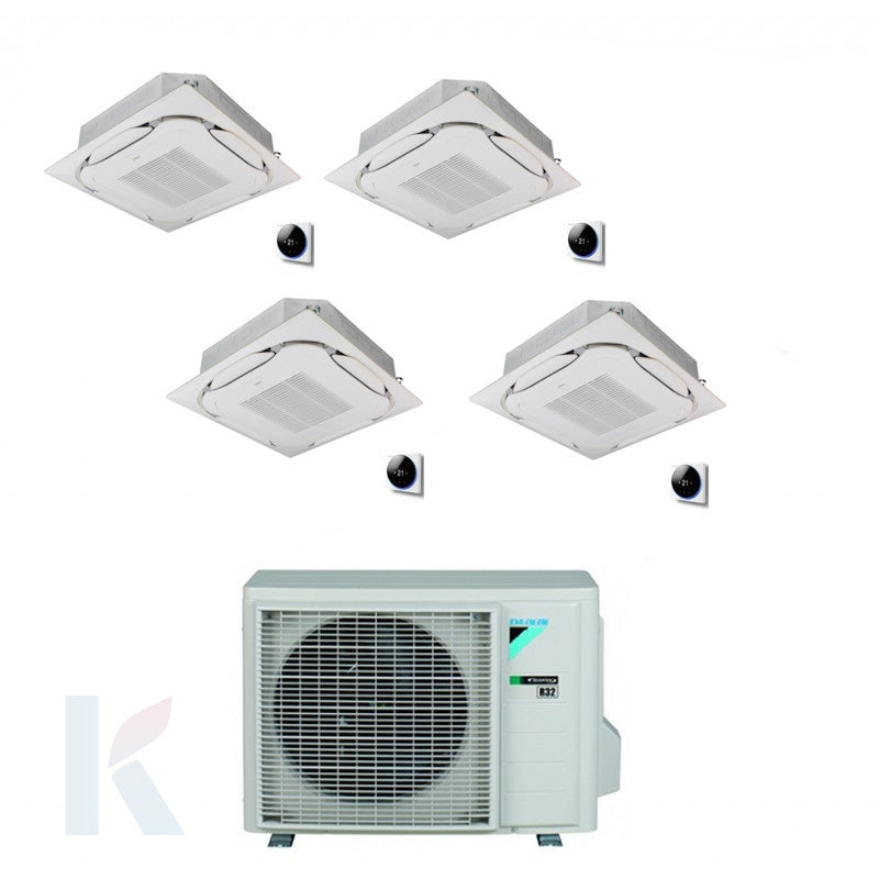 Solarics Daikin Roundflow 8-Wege-Kassette - 12000 + 12000 + 12000 + 18000 BTU - ext. 5MXM90A9 – Klimaanlage Multisplit-Set (4x1)