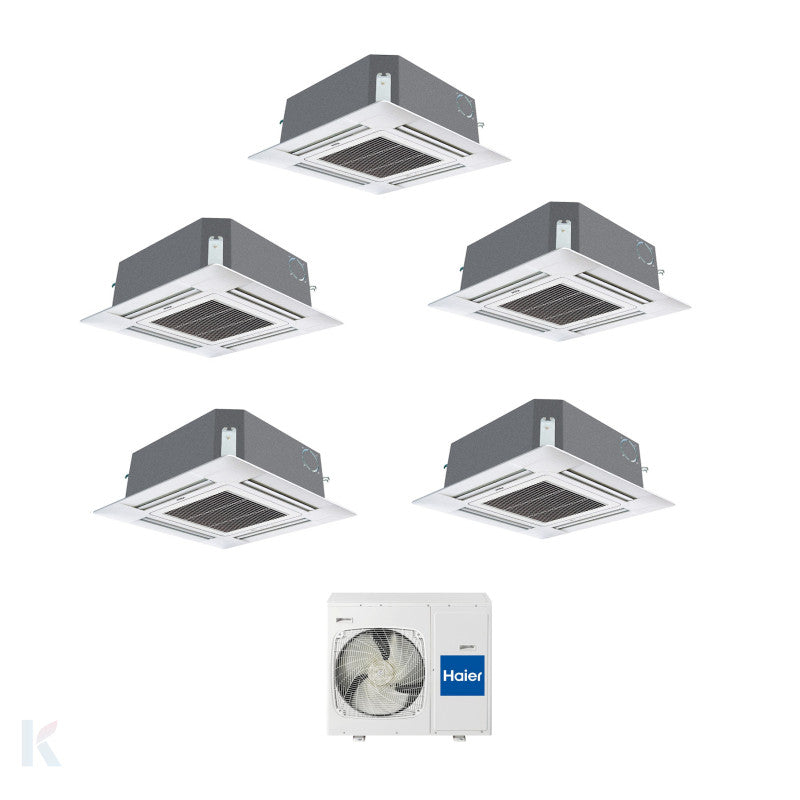 Solarics Haier 4-way Cassette - 9000 + 9000 + 9000 + 9000 + 18000 BTU - Ext. 5U105S2SS5FA – Klimaanlage Multisplit Set (5x1)