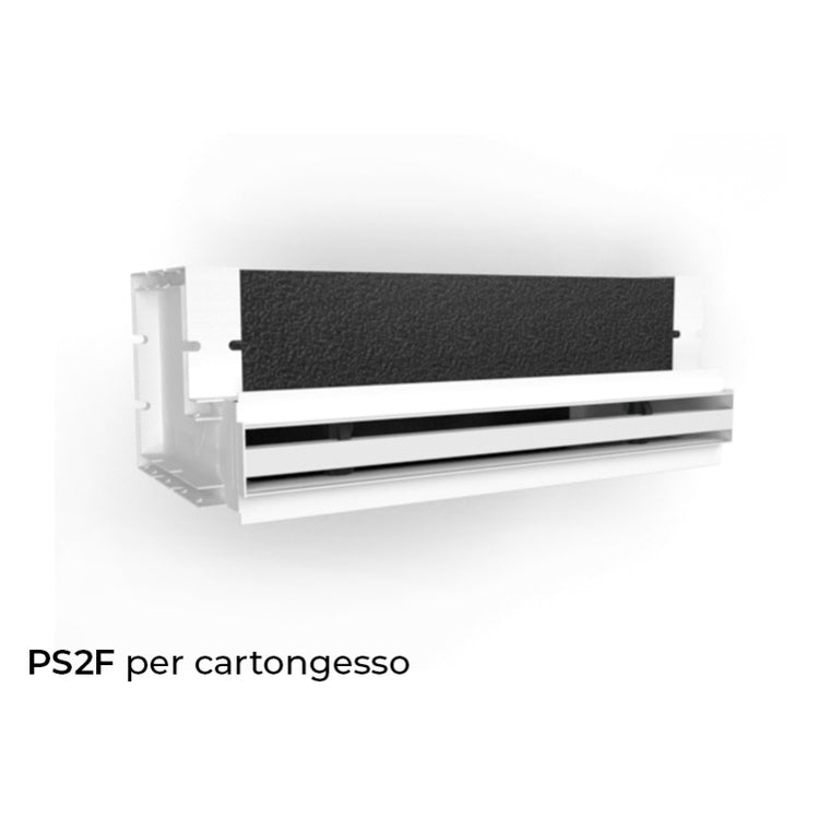Air Control Plenum für verdeckten Doppel-Schlitzauslass H 50, Trockenbau-Ausführung, Profil Weiß 800x50 mm, 1 Anschluss Ø 200 mm hinten PS2F-CB-800X50-1B-P