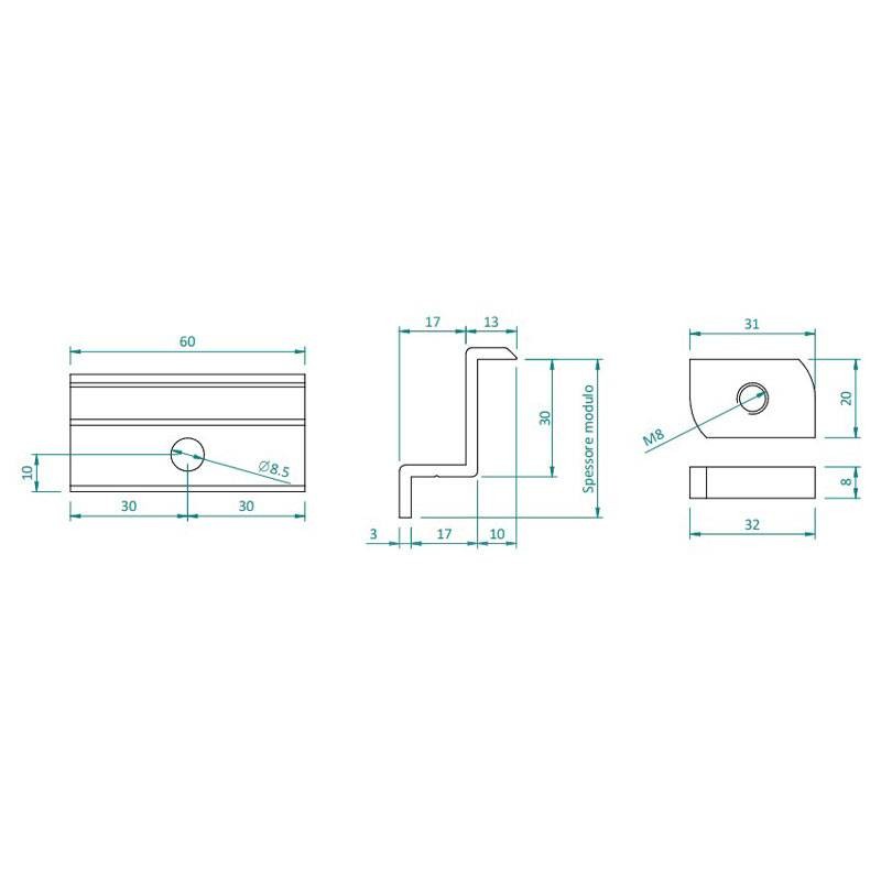 Alusistemi ATL004.8035 Montagesystem-Zubehör Endklemme mit Block und 35 mm Schraube