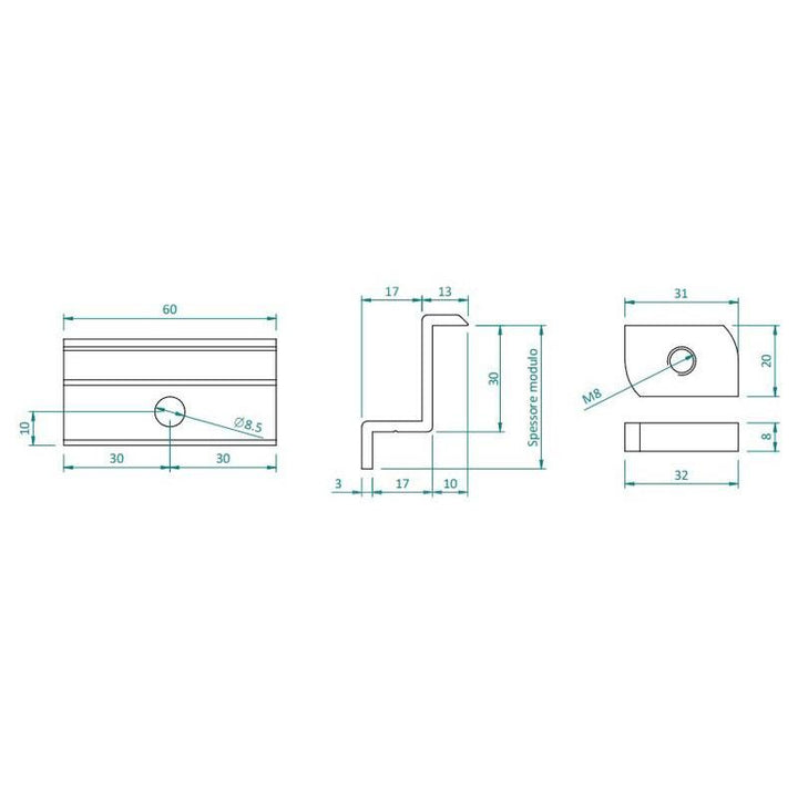 Alusistemi ATL004.8035 Montagesystem-Zubehör Endklemme mit Block und 35 mm Schraube
