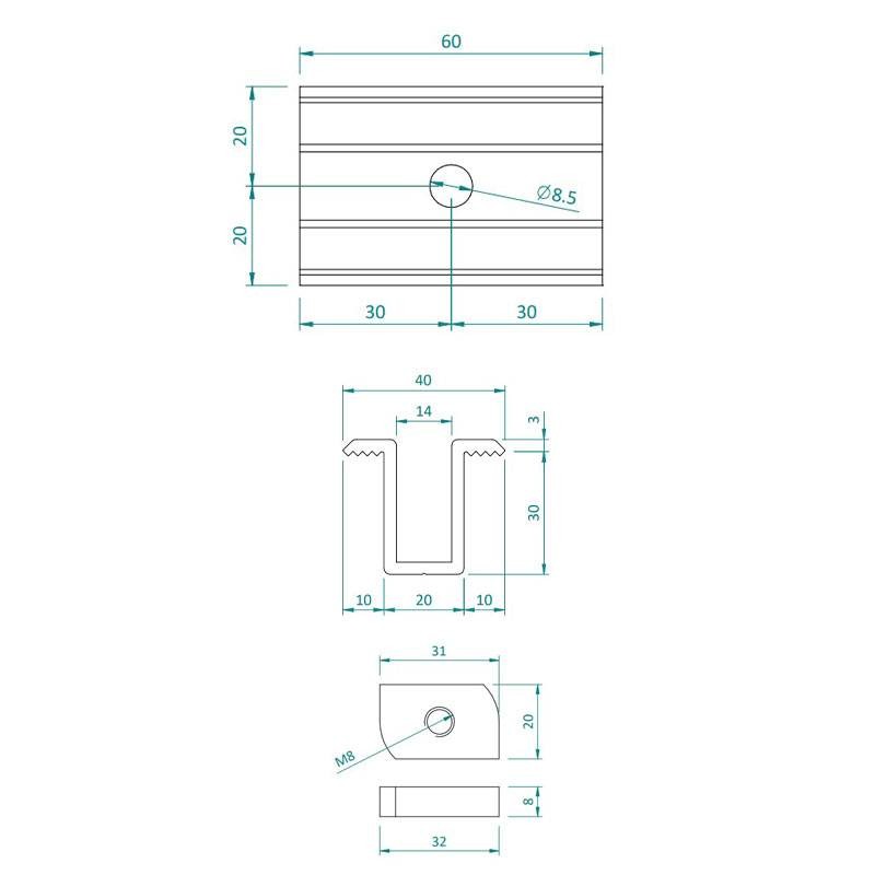 Alusistemi ATL006.80.3438 Mittelklemme für Photovoltaik-Module 34–38 mm