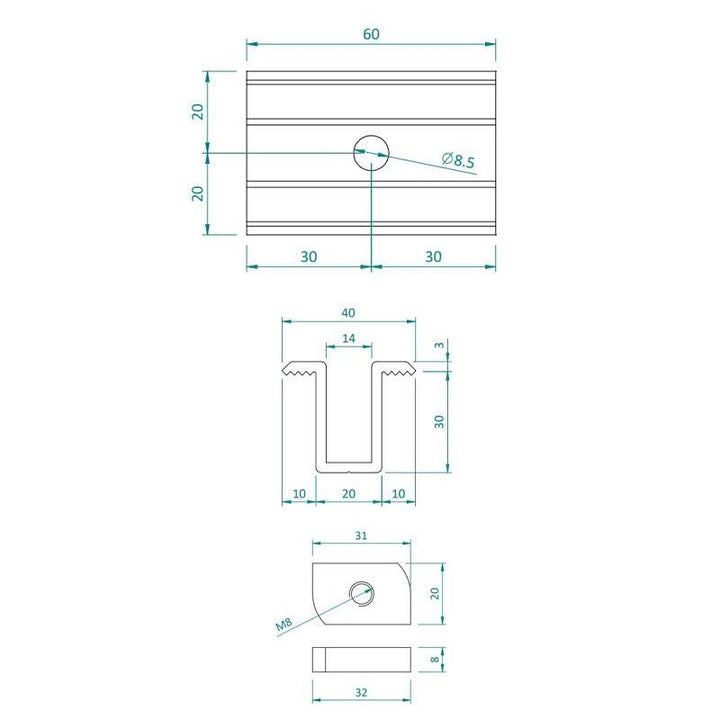Alusistemi ATL006.80.3438 Mittelklemme für Photovoltaik-Module 34–38 mm