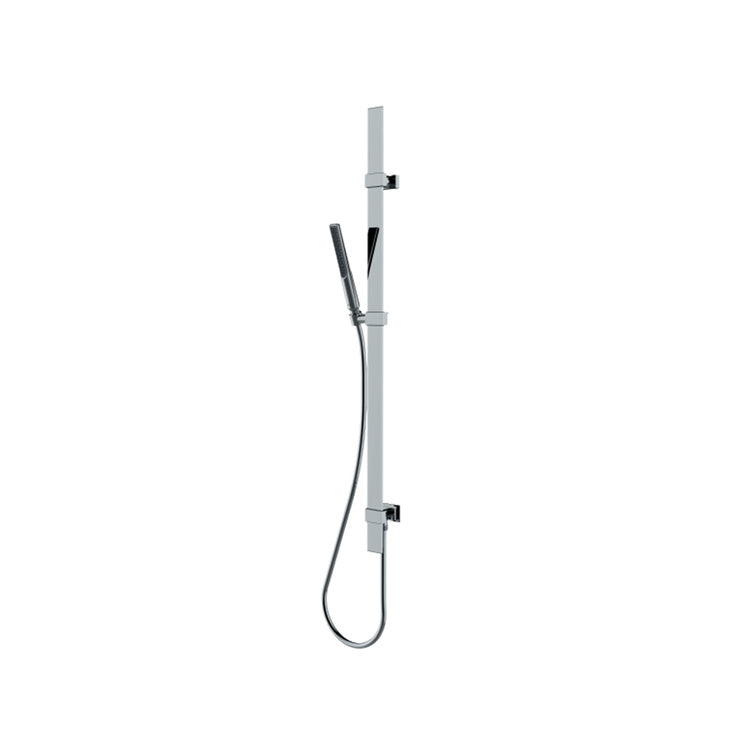 Bossini Duschset bestehend aus: Wandstange Flat H. 110 cm, verstellbare Wandhalterungen, untere Wandhalterung mit integriertem Wasseranschluss, Slim-Handbrause und Cromolux 150 cm Schlauch, Chromoberfläche APICE D48088300030013