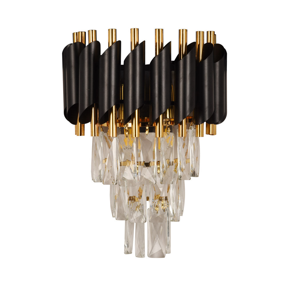 Erste Kristall-Wandleuchte, schwarz/gold, 2 x E14, 40 W, IP20