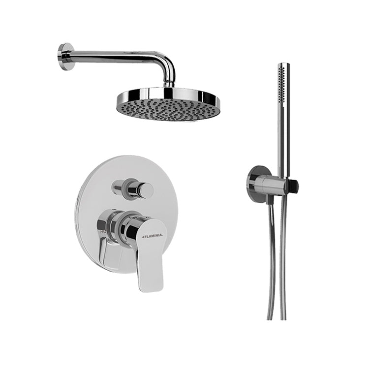 Flaminia Duschset mit Einhebelmischer zum Einbau mit Umschalter und Einbaukörper, runder Duschkopf, Handbrause, Halterung und Schlauch, Chromoberfläche APP AP295