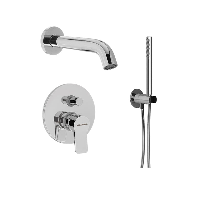 Flaminia Set Wanne mit Einhebelmischer für Einbau mit Umsteller und Einbaukörper, Auslauf, Handbrause, Halterung und Schlauch, Chromoberfläche APP AP296