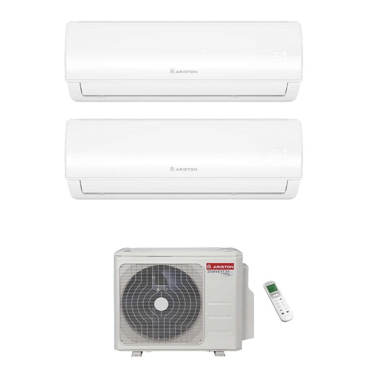 Ariston 2-fach-Split-Klimagerät ALYS NET, Wandgerät, Inverter, WLAN, Weiß – Außengerät R32 4,1 kW, Innengeräte 12000+12000 BTU 4219014+4213053+4213053