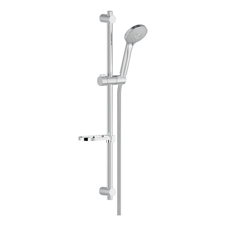Nobili Dusche Wandstange mit verstellbarer Halterung, Handbrausehalter, Handbrause mit 3 Strahlen, 150 cm Schlauch und schwenkbares Regal, Handbrause Ø 9,5 cm. Chromoberfläche SHOWER AD140/61CR