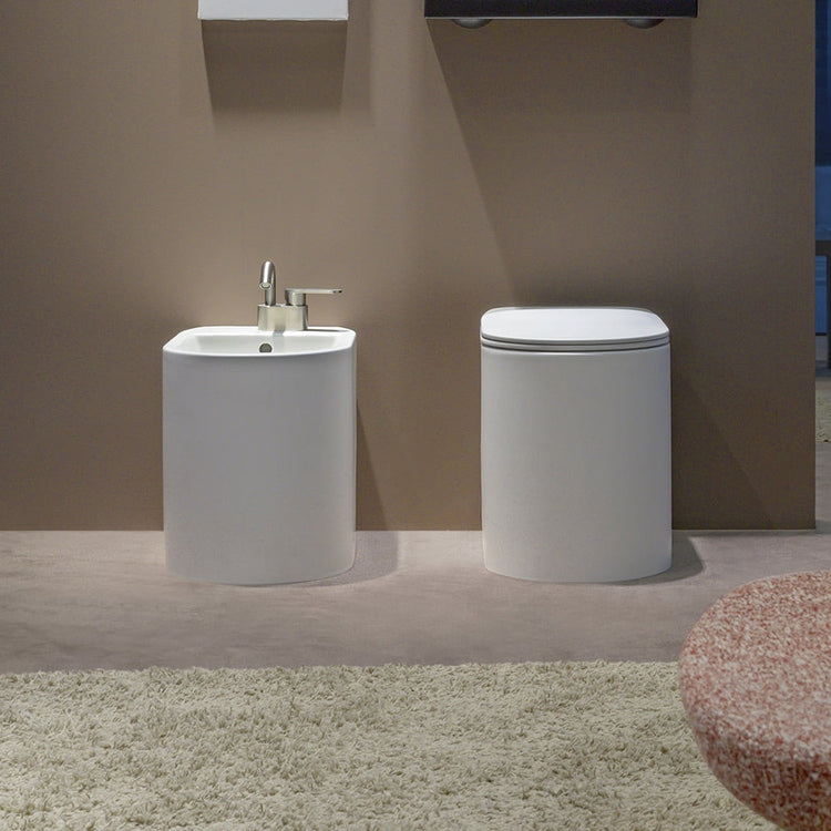 Flaminia Wandhängendes WC-Set, Plus-WC mit goclean®-System, Sitz mit Soft-Close-Funktion, Einloch-Bidet mit Überlauf, Weiß, glänzende Oberfläche ASTRA AS117RG-AS217-ASCW05
