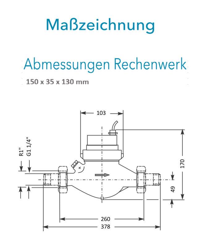 Sensus Kombinierter WMZ PoThF-Set AN130 qp 6 B DN25 L:260 H/AG1 1/4" PN16 45/5,2 wM-Bus