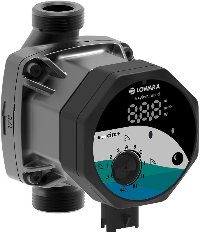 Lowara Hocheffizienzpumpe H-Pumpe ecocirc M+ 15-6/130 L:130 G1" PN10 max. H:6m 34W