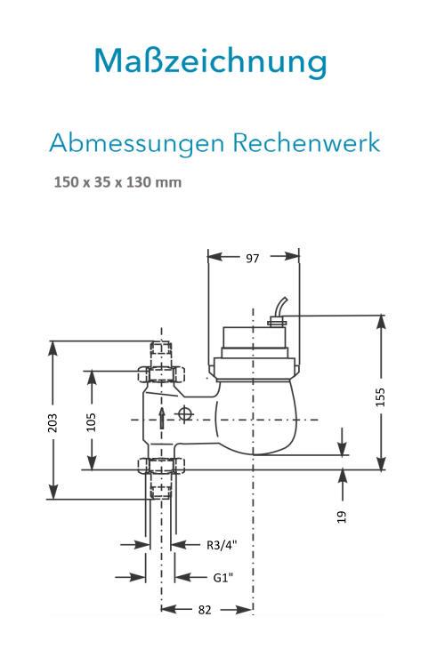 Sensus Kombinierter WMZ PoThF-Set AN130 qp 2,5 B DN20 L:105 S/AG1" PN16 45/5,2 wM-Bus