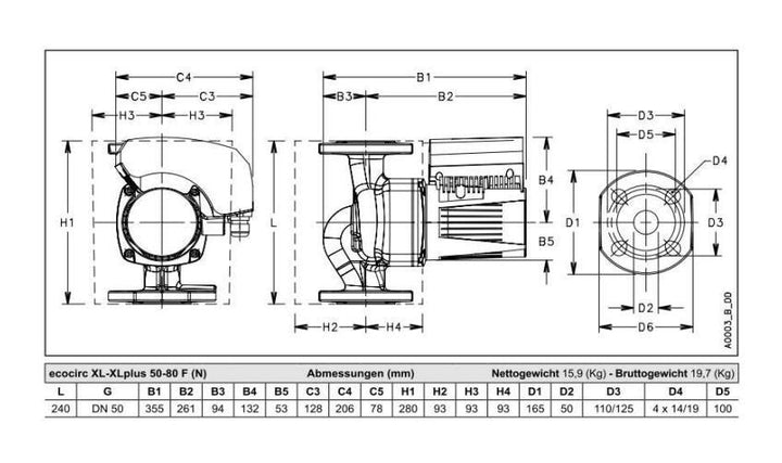 Lowara Z-Pumpe ecocirc XL N 50-80 F L:240 FL DN50 PN6/10 max. H:8m 44-534W