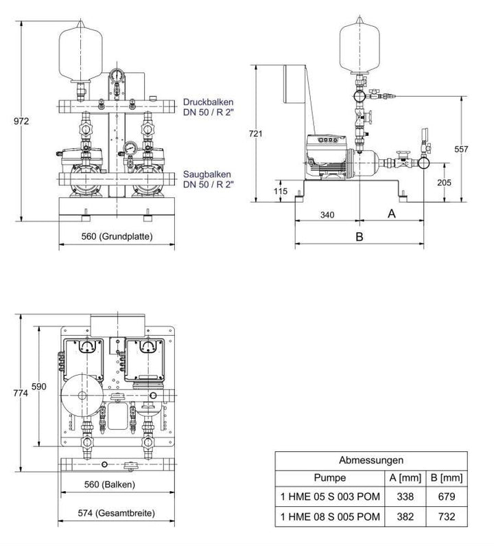 Lowara Druckerhöhungsanlage  DEA GTB 20 ESM 5HME08S15 DN50 PN10 Qmax 20m3/h max H:89m ger.