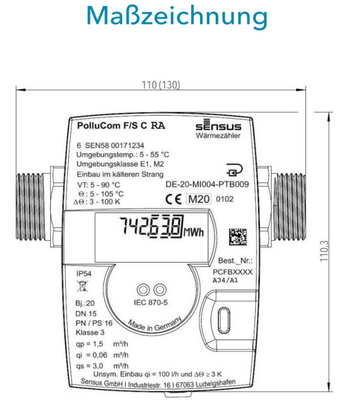 Sensus Kompaktkältezähler KMZ MK PolluCom F/S C RA Qp 1,5 B DN15 AG M77x1,5 PN16 50/6,0 wMBus