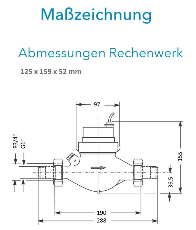 Sensus Kombinierter WMZ PoTh-Set AN130 qp 2,5 N DN20 L:190 H/AG1" PN16 45/5,2