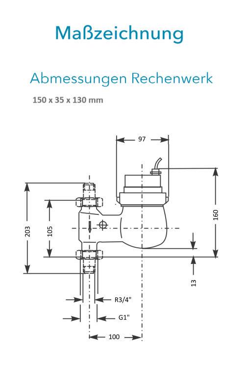 Sensus Kombinierter WMZ PoThF-Set AN130 qp 1,5 B DN20 L:105 F/AG1" PN16 45/5,2 wM-Bus