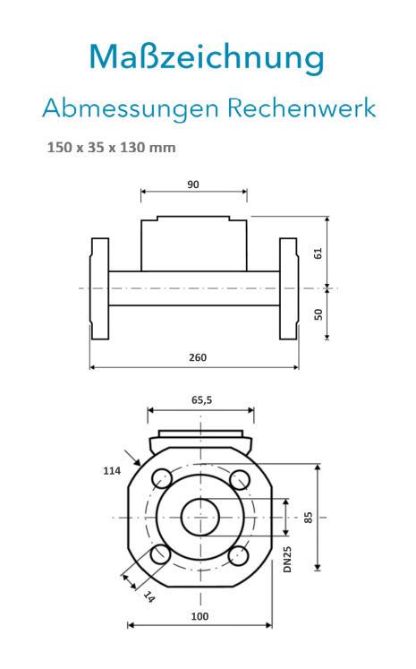 Sensus Kombinierter WMZ PoThF-Set PF130 Qp 6 B DN25 L:260 FL PN16 100/6,0 wM-Bus