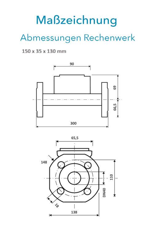 Sensus Kombinierter WMZ PoThF-Set PF130 Qp 10 B DN40 L:300 FL PN16 100/6,0 wM-Bus