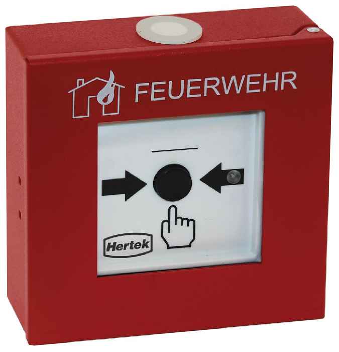 Hertek XP95 Handfeuermelder (Metall, rot, FW + Haus/Flamme, IP42, Isolator) - Art. BIM231