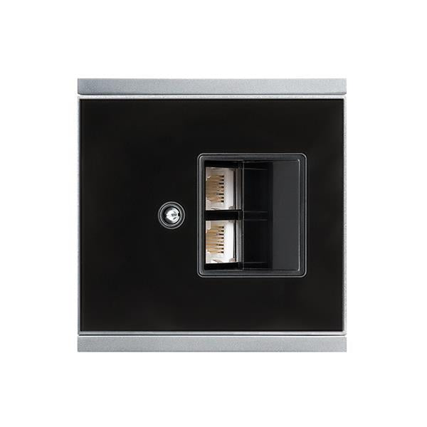 Elsner Elektronik Gebäudeautomation Corlo Abdeckung für LAN-Anschlussdose schwarz, Rand matt verchromt - Art. 70424